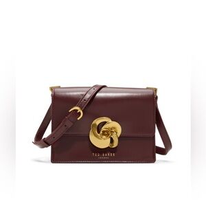 Ted Baker Rosalie Crossbody Bag – Burgundy with Gold Knot Hardware